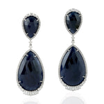 Baguette Diamond Blue Sapphire Pear Cut Tear Drop Danglers In 18k White Gold Jewelry For Her