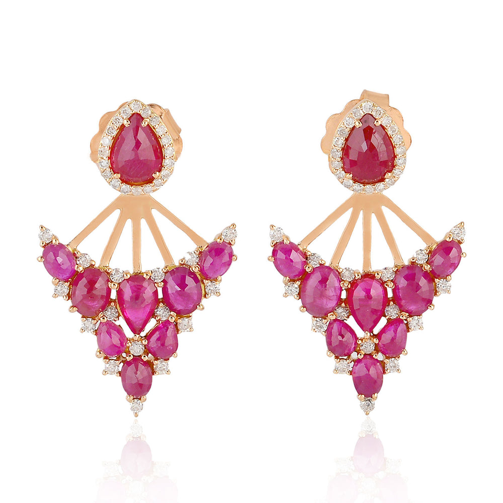 18K Rose Gold Fan-Shaped Ruby & Diamond Statement Ear Jacket Earrings