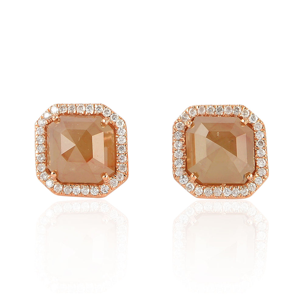 Natural Ice Diamond Designer Stud Earrings In 18K Rose Gold For Her