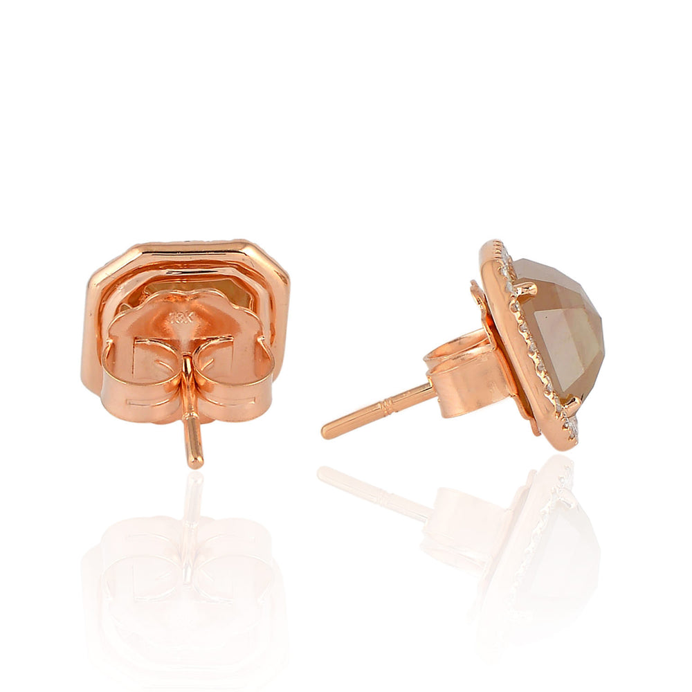 Natural Ice Diamond Designer Stud Earrings In 18K Rose Gold For Her