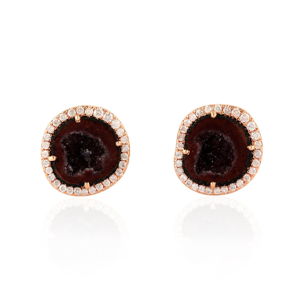 Uneven Geode Pave Diamond 18K Rose Gold Stud Earrings For Her