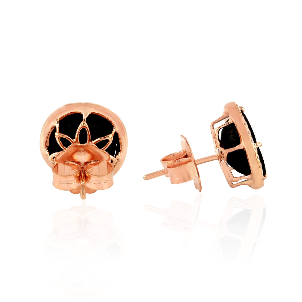 Uneven Geode Pave Diamond 18K Rose Gold Stud Earrings For Her