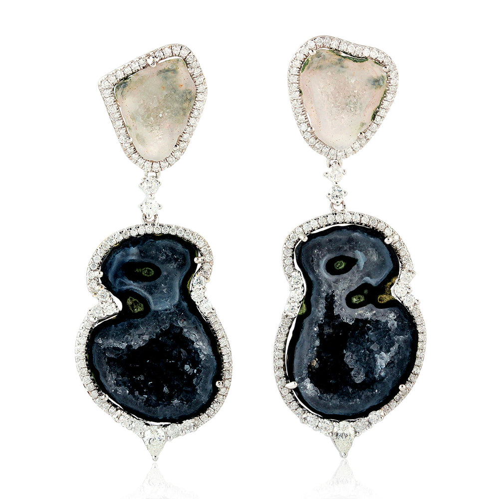 Uneven Geode Gemstone Micro Pave Diamond Dangler For Birthday Gifts