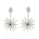 18K White Gold Starburst Design Drop Dangler Earrings With Prong Natural Diamond