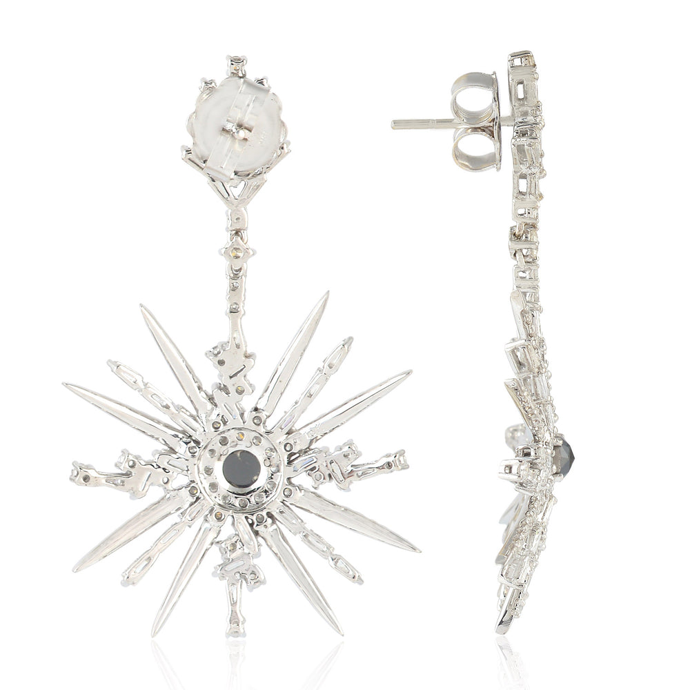 18K White Gold Starburst Design Drop Dangler Earrings With Prong Natural Diamond