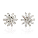 Tapered Diamond Sun Burst Design Stud Earrings In 18k White Gold