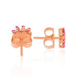 Tapered Baguette Ruby Prong Diamond Flower Stud Earrings In 18k Rose Gold Jewelry For Her