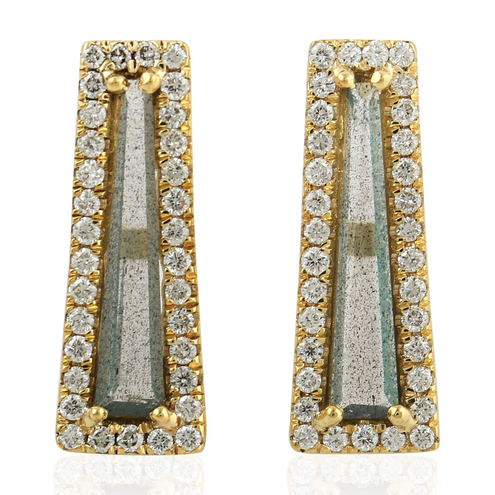 Tapered Baguette Labradorite Diamond Beautiful Stud Earrings In 18k Yellow Gold