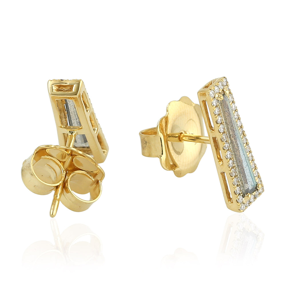 Tapered Labradorite Gemstone Pave Diamond Stud Earrings In 18k Yellow Gold