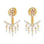 18K Yellow Gold Prong Natural Baguette Diamond Antique Ear Jacket Earrings For Her