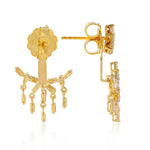 18K Yellow Gold Prong Natural Baguette Diamond Antique Ear Jacket Earrings For Her