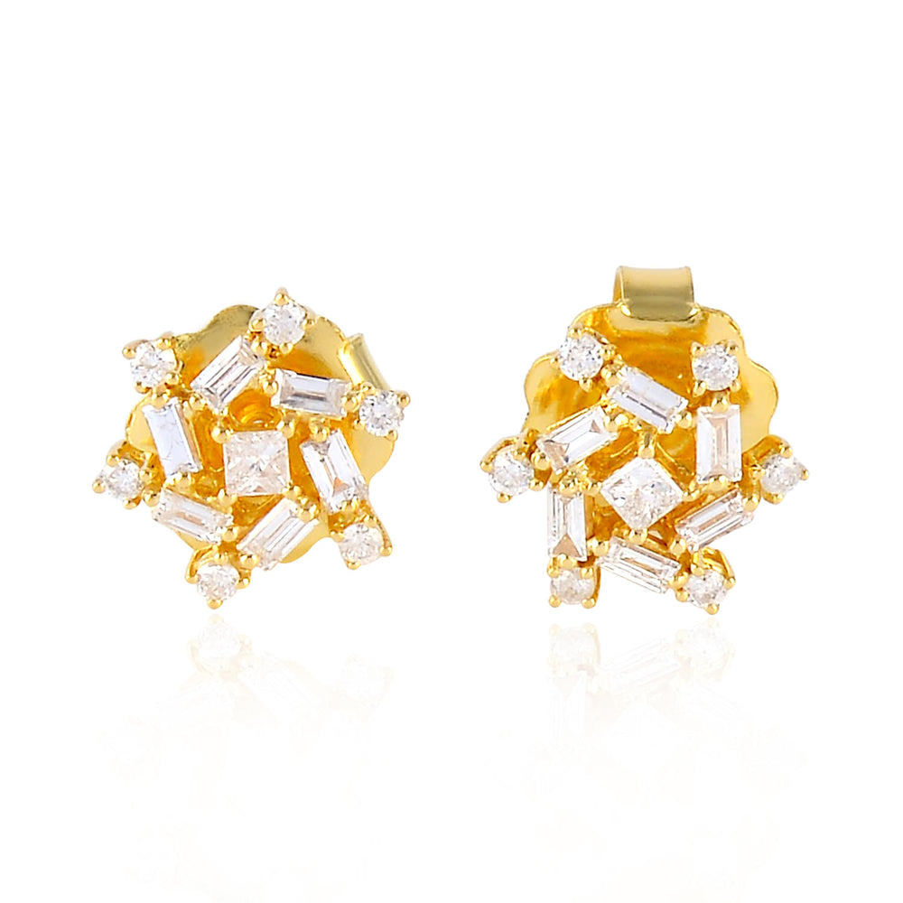 Natural Baguette Diamond Classic Stud Earrings In 18K Yellow Gold For Her