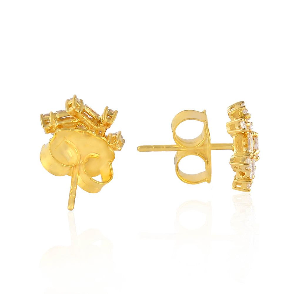 Natural Baguette Diamond Classic Stud Earrings In 18K Yellow Gold For Her