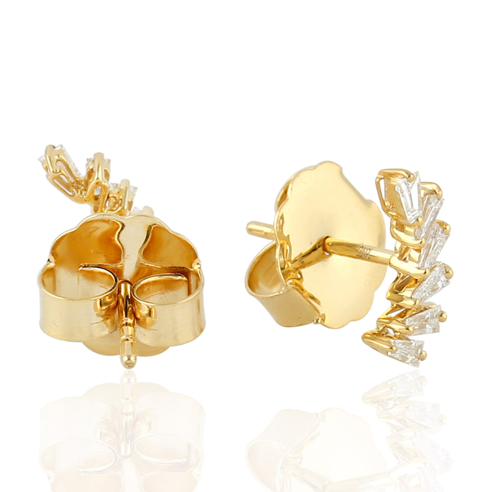 Tapered Baguette Diamond Ear Climber Earrings In 18k Yellow Gold