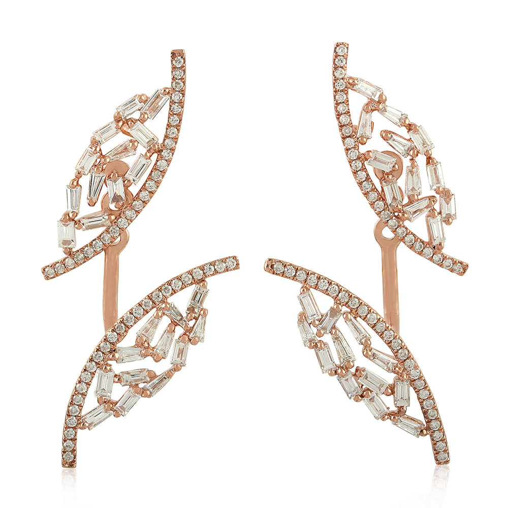 Handmade Baguette Diamond Ear Jacket Earrings in 18K Rose Gold