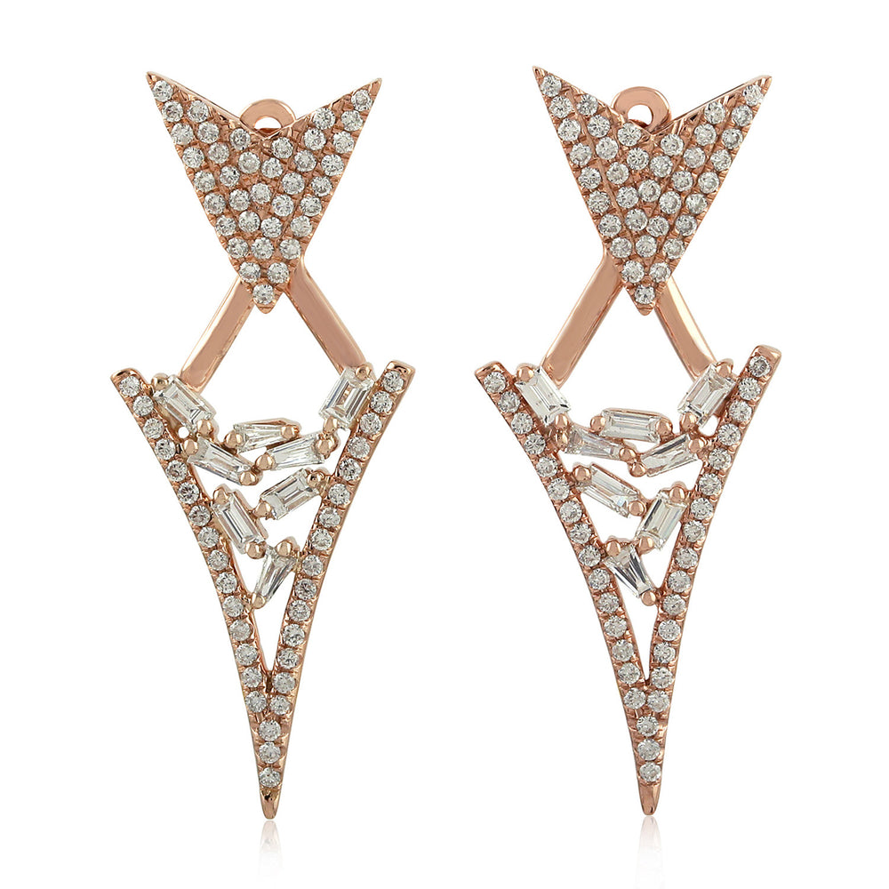 Baguette Cut Diamond Arrow Design Ear Jacket Earrings in 18K Rose Gold