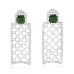 Square Chrome Diopside Prong Natural Diamond Geometric Earrings 18K White Gold Jewelry