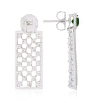 Square Chrome Diopside Prong Natural Diamond Geometric Earrings 18K White Gold Jewelry