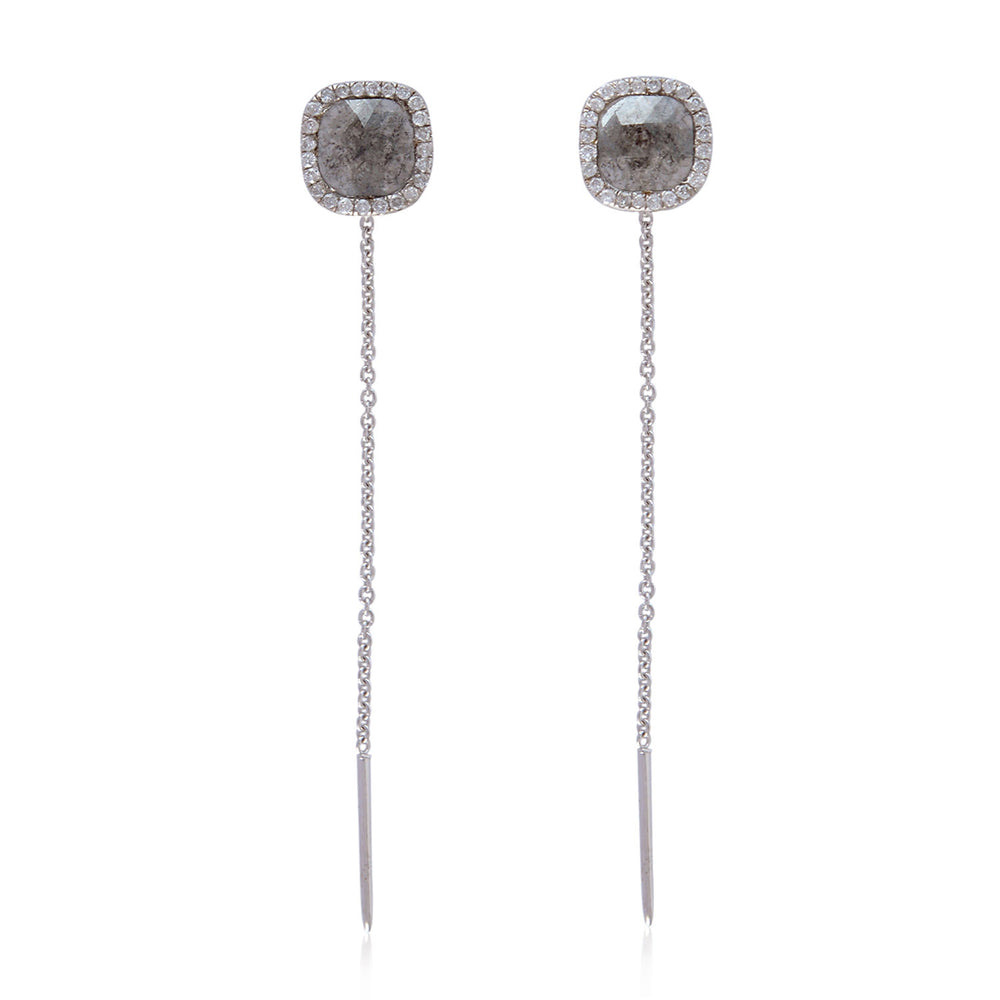 18K White Gold Micro Pave Natural Ice Diamond Ear threader Earrings Pair Set For Women's