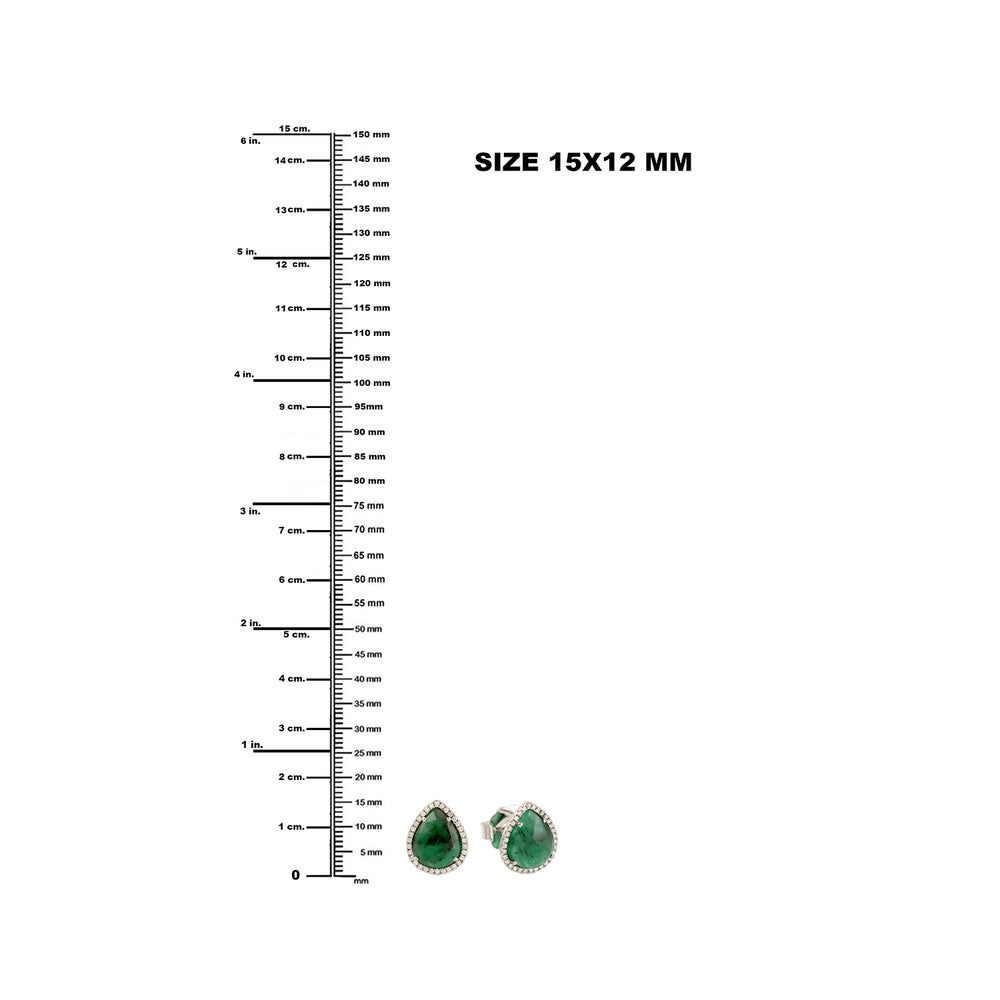 Pear Cut Emerald Gemstone Pave Diamond Stud Earrings In 18k White Gold