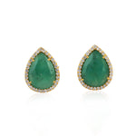 18K Yellow Gold Pear Emerald May Birthstone Prong Natural Diamond Stud Earrings