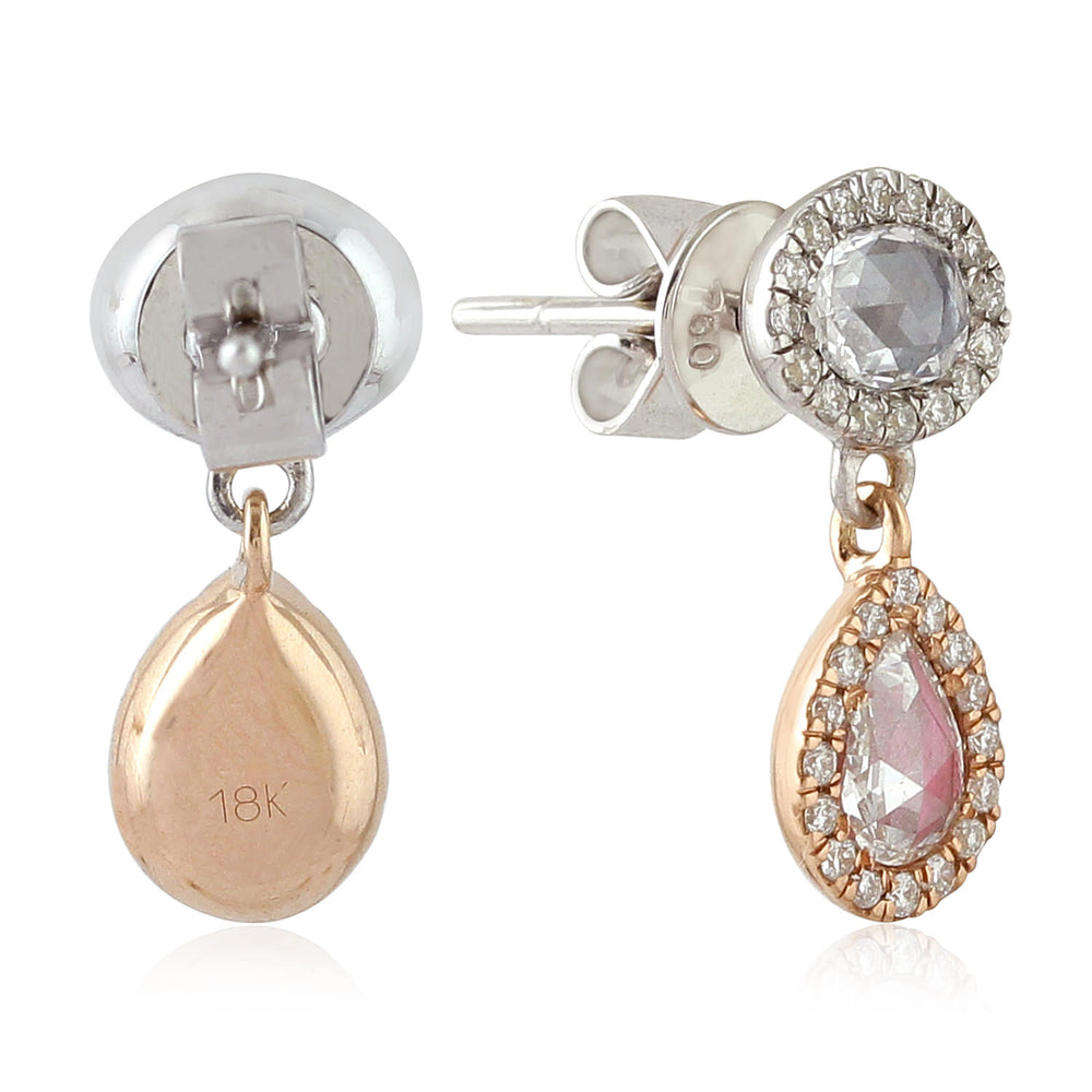 18K White And Rose Gold Pear Cut Diamond Enamel Dangle Earrings