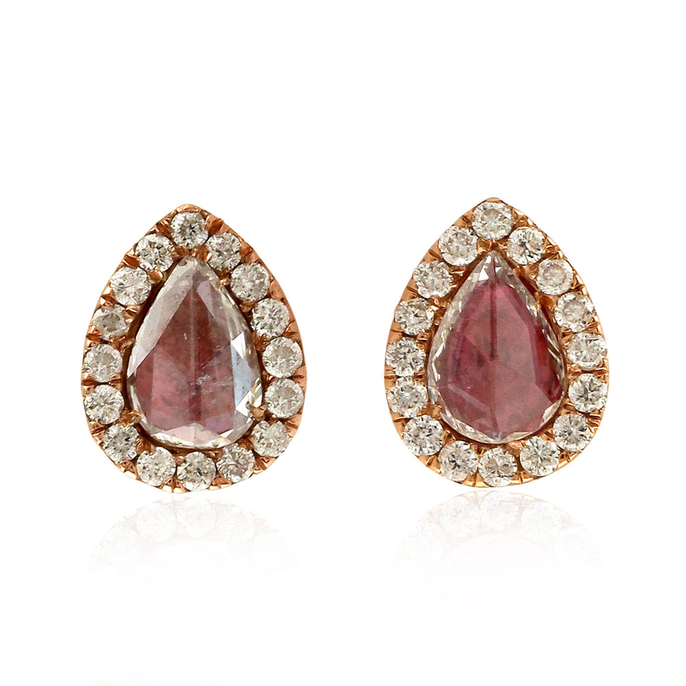 Teardrop Rose-Cut Ice Diamond Halo Stud Earrings in 18K Rose Gold