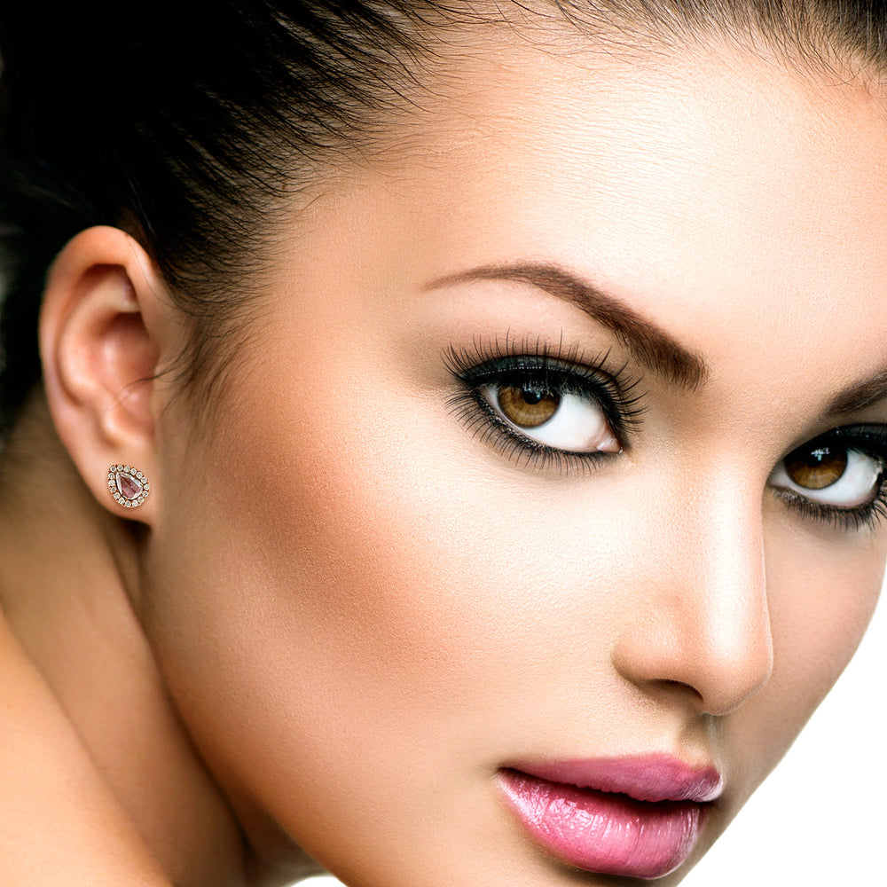 Teardrop Rose-Cut Ice Diamond Halo Stud Earrings in 18K Rose Gold