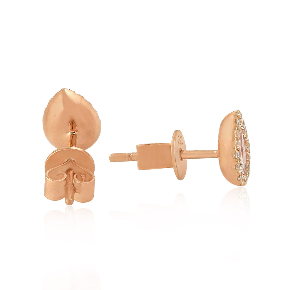 Teardrop Rose-Cut Ice Diamond Halo Stud Earrings in 18K Rose Gold