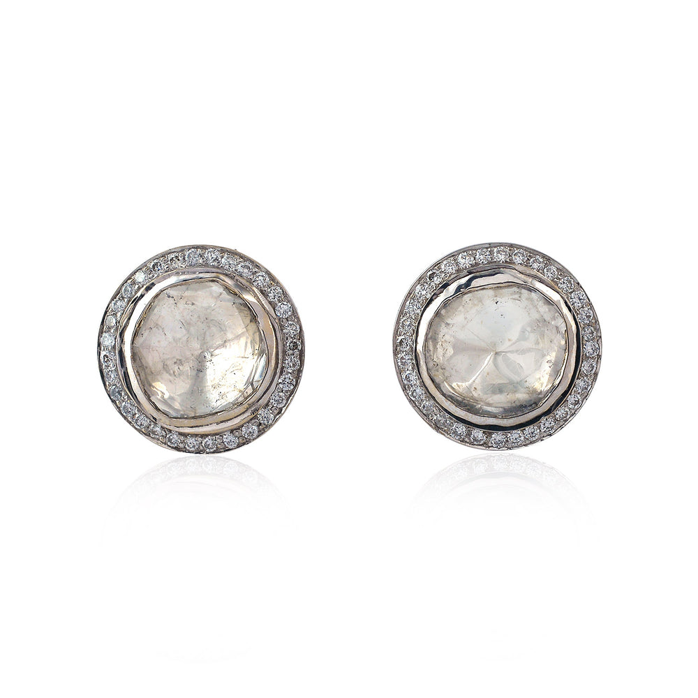 18K White Gold Bezel Set Natural Uncut Diamond Cute Stud Earrings For Her