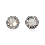 18K White Gold Bezel Set Natural Uncut Diamond Cute Stud Earrings For Her