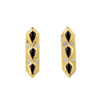 18K Yellow Gold Kite Shape Onyx Bezel Natural Diamond Stud Semi Precious Jewelry