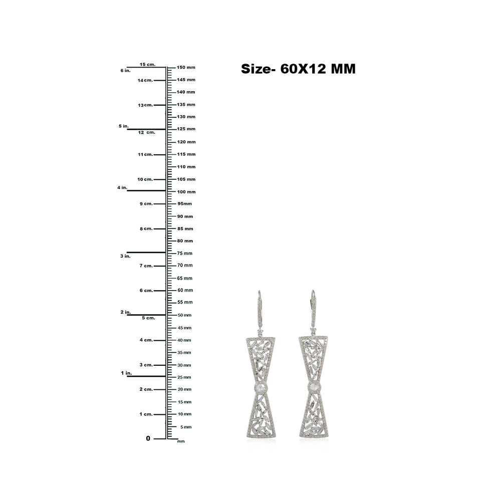 Genuine Baguette Diamond Bow Shape Lever Back Earrings In 18K White Gold