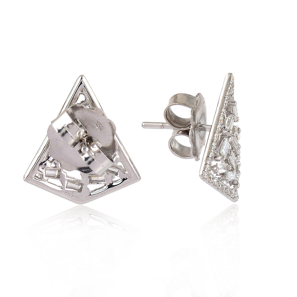 18K White Gold Prong Natural Baguette Diamond Kite Stud Earrings Jewelry For Her