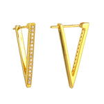 18K Yellow Gold Pave Natural Diamond V Shape Hoop Earrings For Birthday Gift