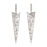 18K White Gold Natural Rose Cut Diamond Geometric Long Danglers Jewelry For Wedding