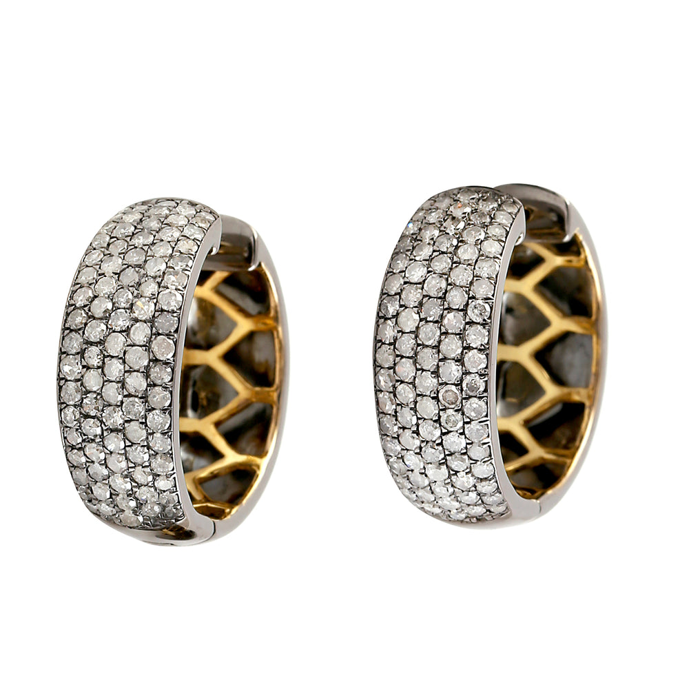 Pave Diamond Huggie Hoop Earrings in 18K Gold Silver