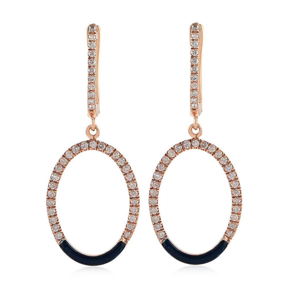 14K Rose Gold Pave Diamond Enamel Open Circle Dangle Earrings