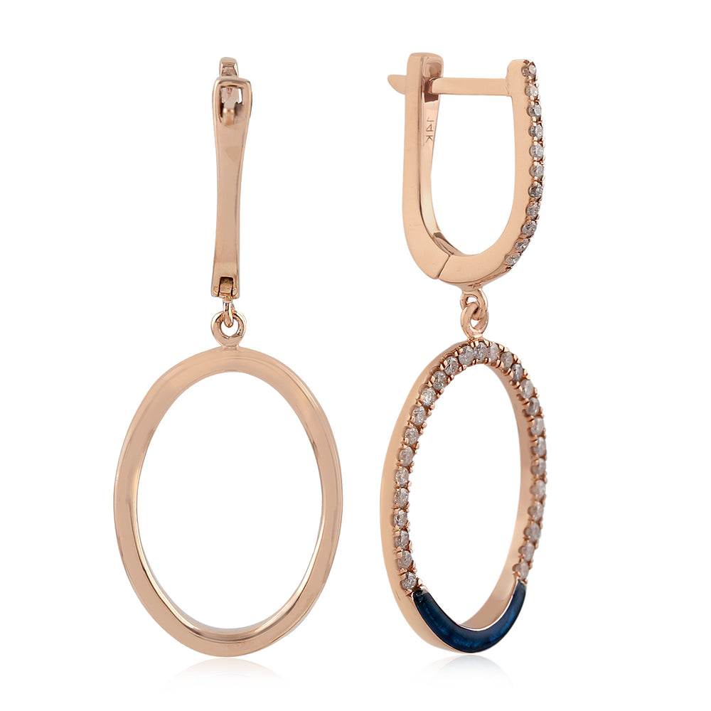14K Rose Gold Pave Diamond Enamel Open Circle Dangle Earrings