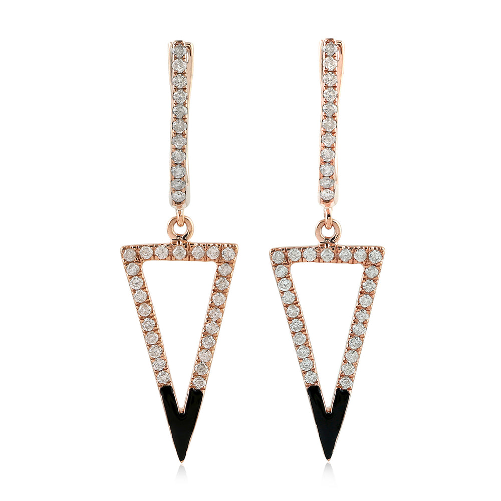14K Rose Gold Pave Diamond Enamel Geometric Dangle Earrings