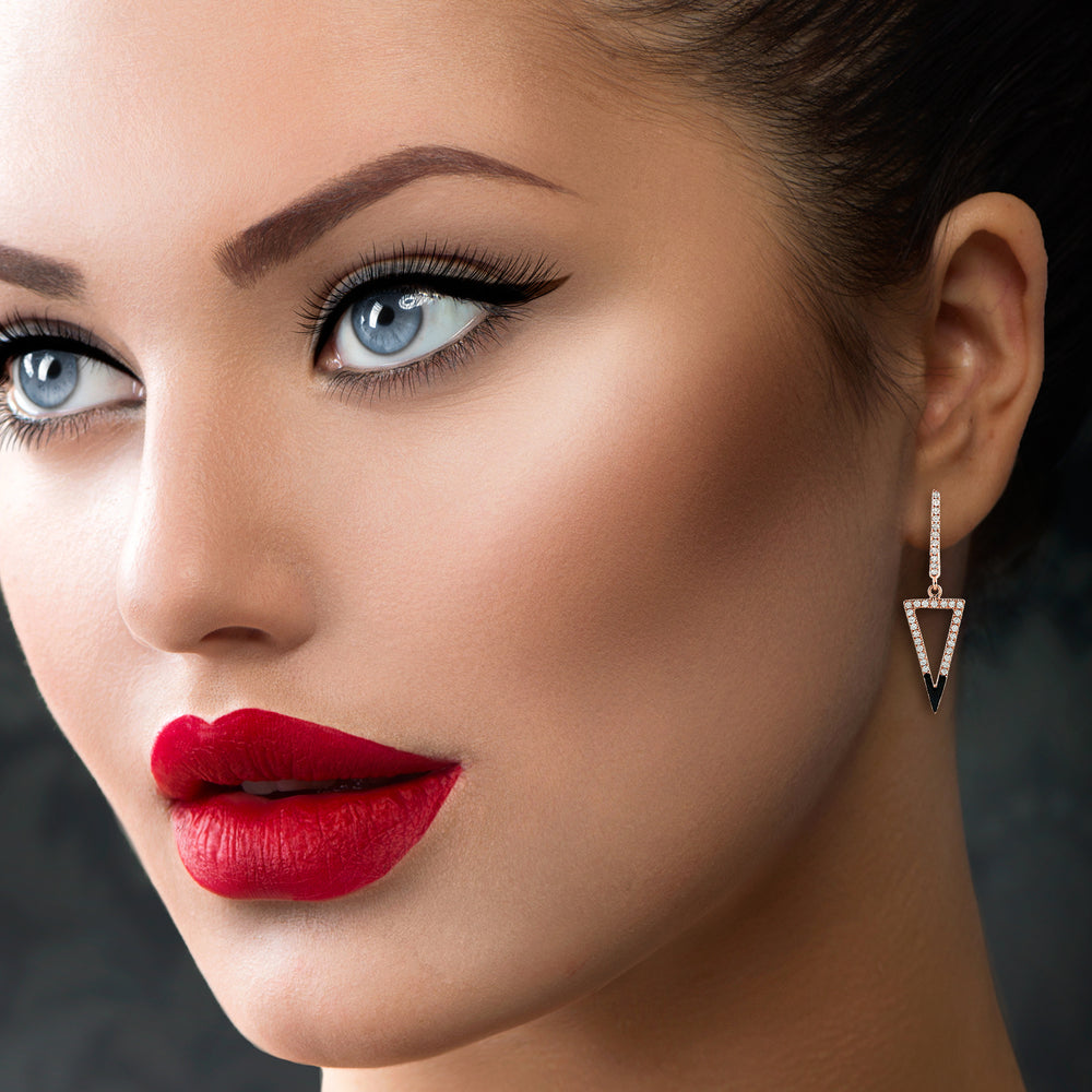 14K Rose Gold Pave Diamond Enamel Geometric Dangle Earrings