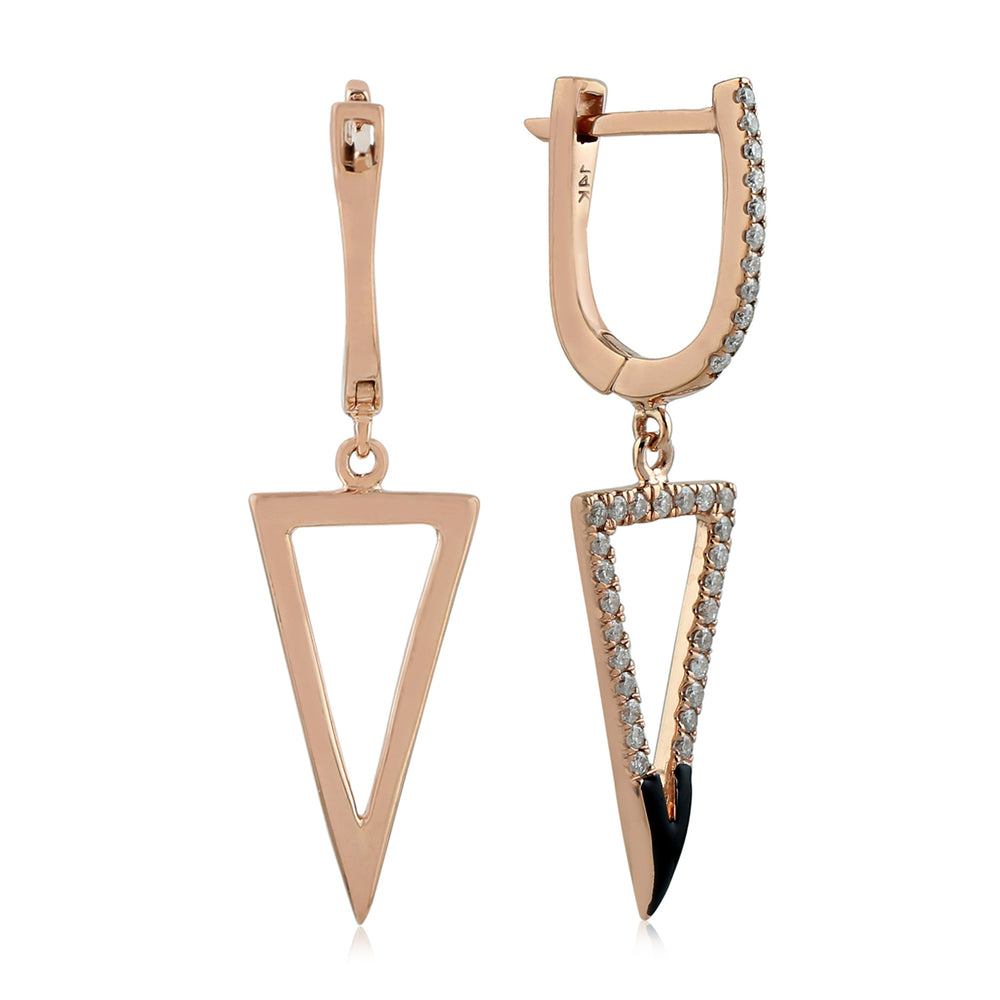 14K Rose Gold Pave Diamond Enamel Geometric Dangle Earrings