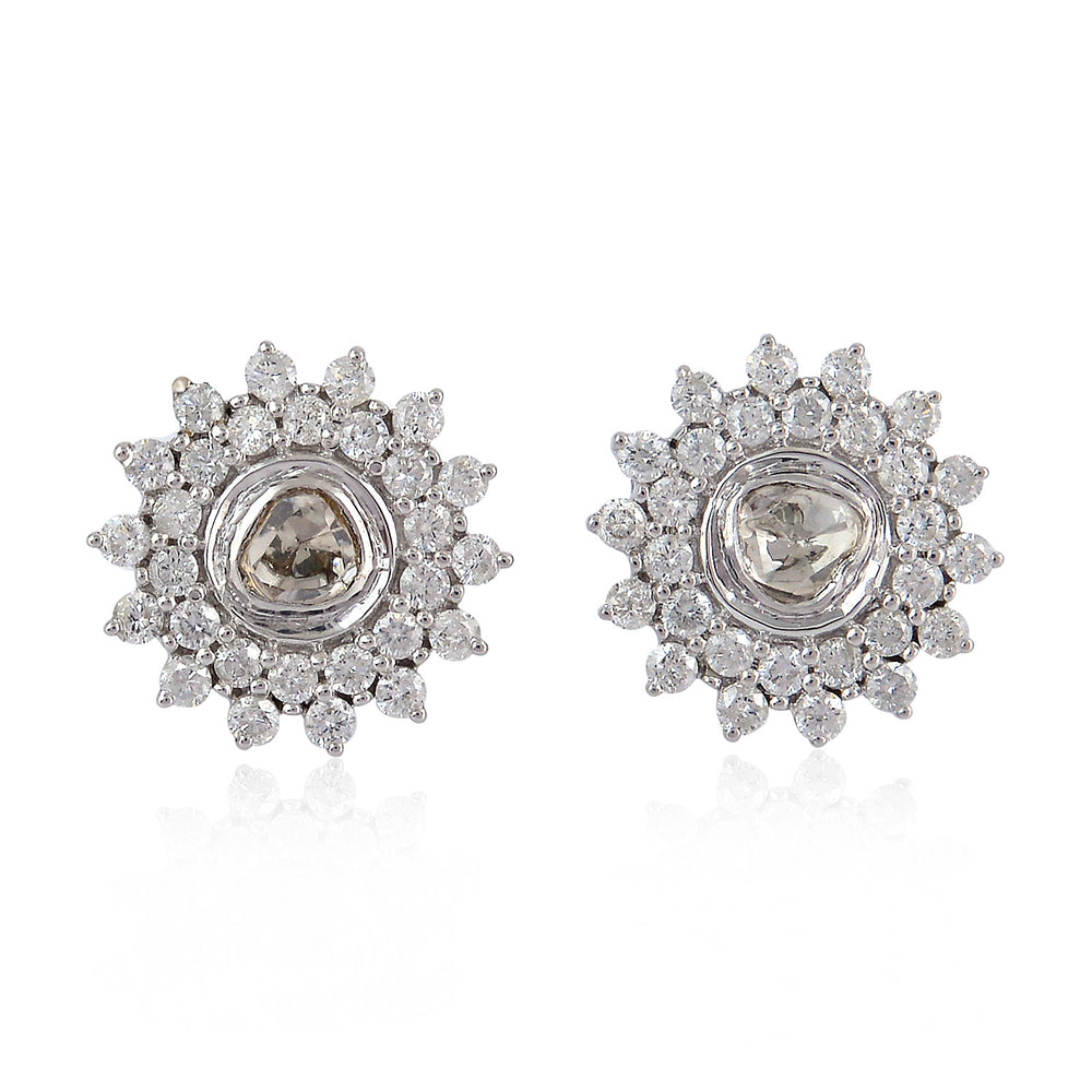 18K White Gold Solitaire Sunflower Stud Earrings Made with Natural Diamond Jewelry