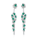 Pear Cut Emerald Natural Princess Cut Diamond Handmade Drop Earrings 18K White Gold