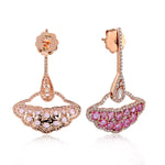 Round Pink Sapphire Rose Cut Diamond Diya's Dangler 18K Rose Gold Jewelry For Her