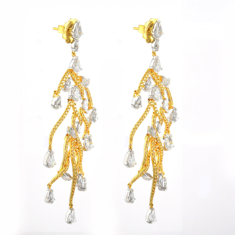 18K Yellow White Gold Brilliants Lightning Bolt Chandelier Natural Rose Cut Diamond Jewelry