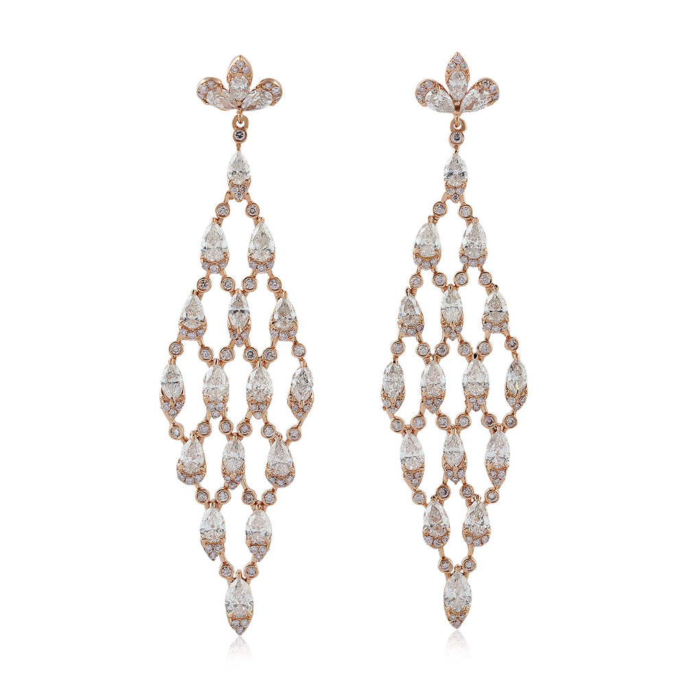 18K Rose Gold Prong Natural Rose Cut Diamond Geometric Chandelier Earrings For Wedding