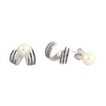 Natural Pearl Fresh Water Pave White Black Diamond Ball Designer Earrings 18K White Gold