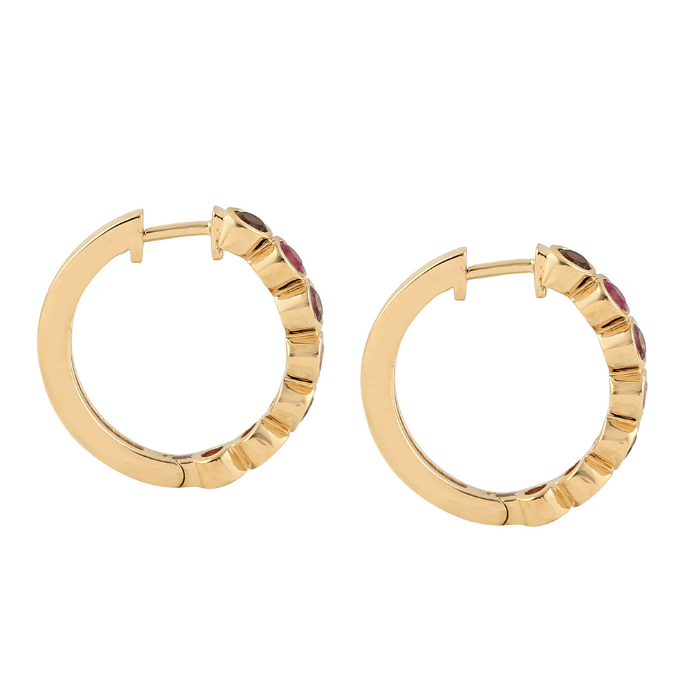 Rhodolite Ruby Multi Gemstone Hoop Earrings In 18k Yellow Gold Jewelry
