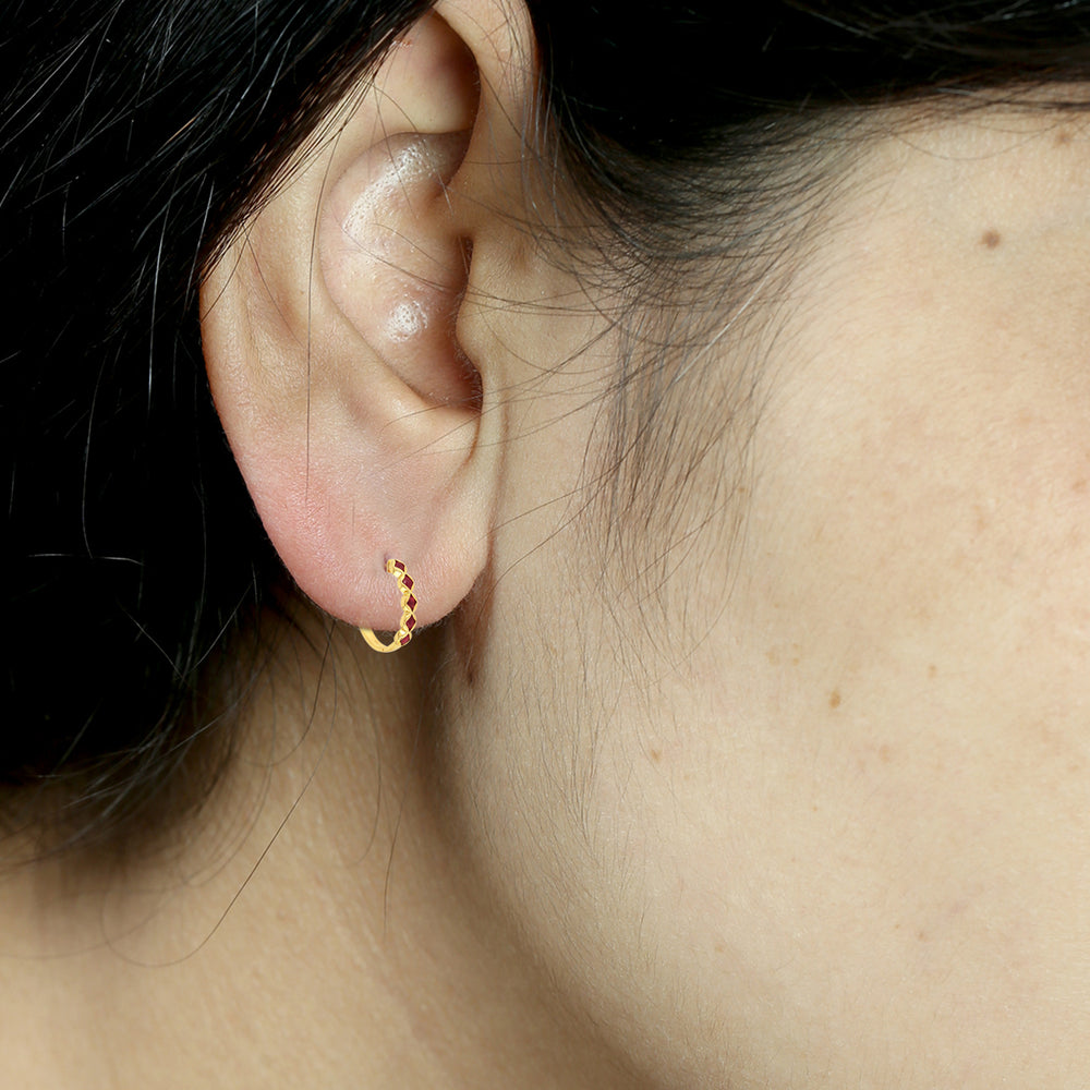 Oval Cut Ruby July Gemstone Designer Hoop Earrings In Yellow Gold